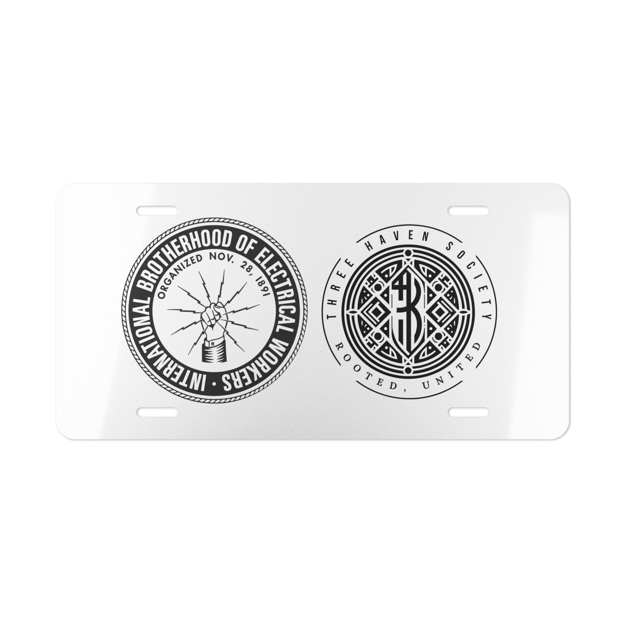 Vanity Plate - Industrial Emblem Aluminum License Plate with Brotherhood & Raven Seal