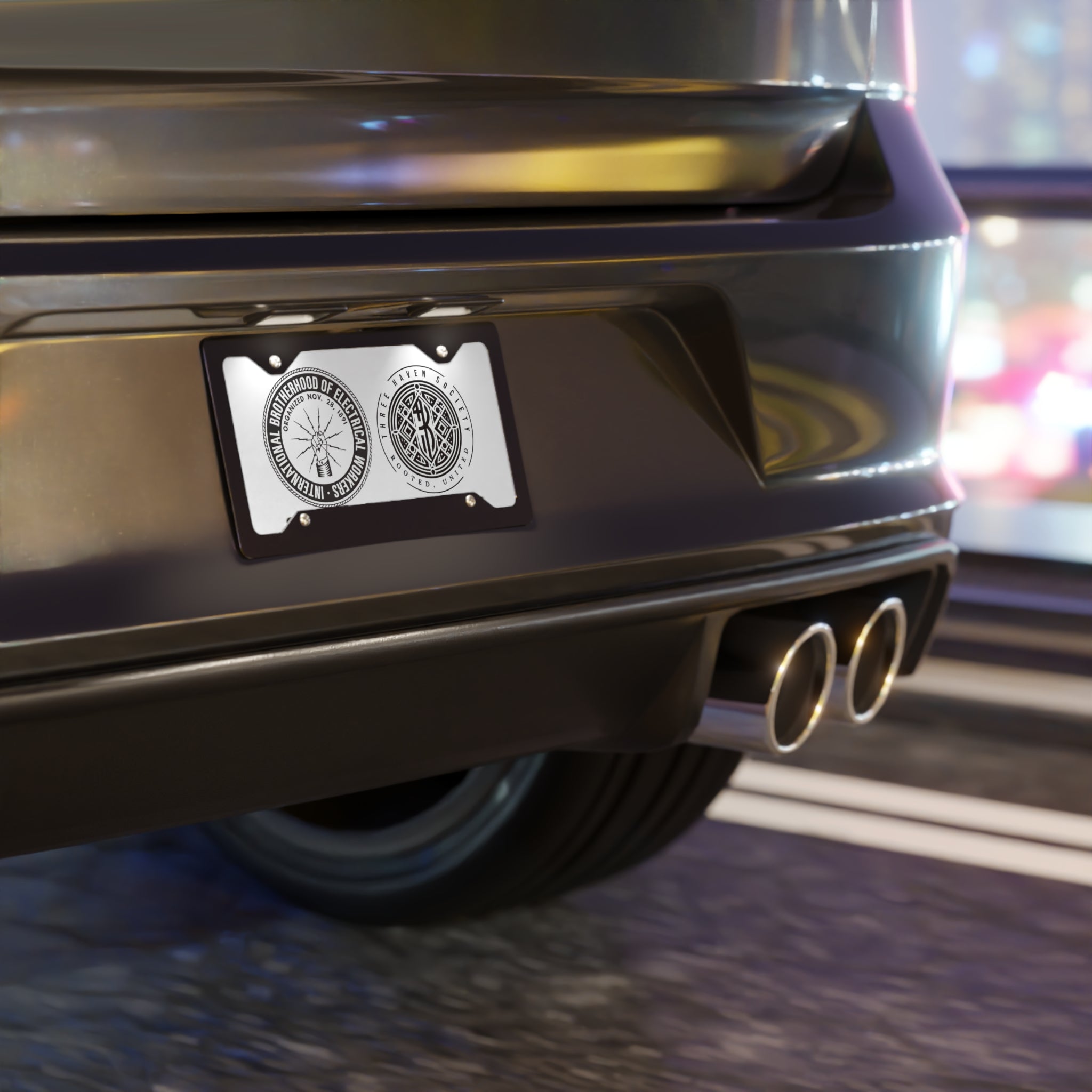 Vanity Plate - Industrial Emblem Aluminum License Plate with Brotherhood & Raven Seal